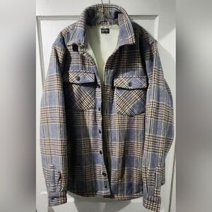 Buffalo David Bitton Plaid Teddy Jacket - Blue and Tan